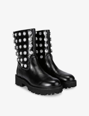 Kurt Geiger Womens Blk/other Octavia Stud Leather Ankle Boots Eur 39 / 6 Uk In Black