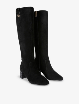 KURT GEIGER LONDON: Chelsea Trim Heeled Suede Knee-High Boots