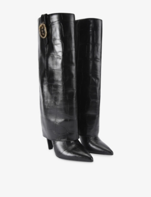 Kurt Geiger Womens Black Fold-over Tall Leather Knee-high Boots Eur 38/5 Uk In Black