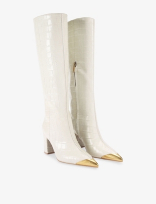 Kurt Geiger Crocodile Embossed Knee-high Boots In Neutral