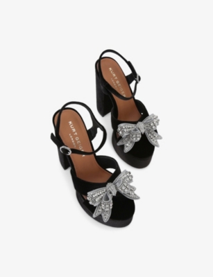 Kurt Geiger Womens Black Bow Velvet Platforms Heels Eur 38/5 Uk In Black