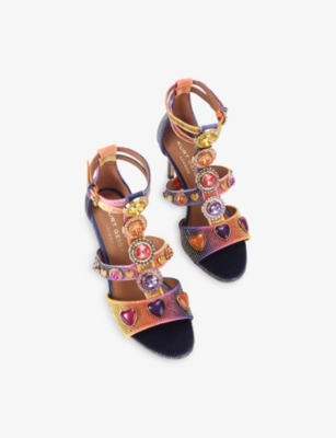 Kurt Geiger Womens Mult/other Gem High Heeled Woven Gladiator Sandals Eur 39 / 6 Uk In Multi