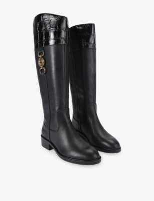 Kurt Geiger Mansion Riding Croc-effect Medallion Boots In Black