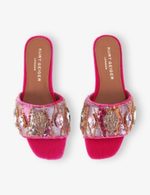 Kurt Geiger Kensington Sequin-embellished Eagle-head Loafers In Pink