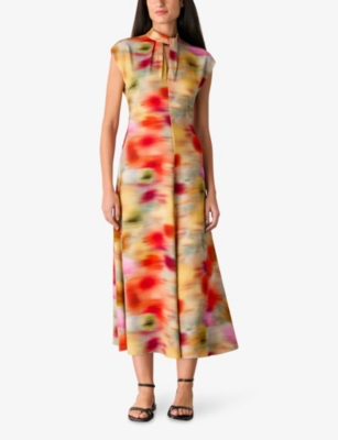 Photographic Flower-Print Stretch-Woven Midi Dress