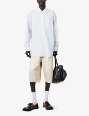 Acne Studios Mens Light Blue/white Striped Curved-hem Cotton-poplin Shirt