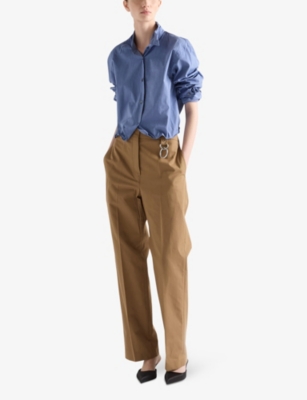 Prada Womens Brown Tailored Straight-leg Cotton Trousers