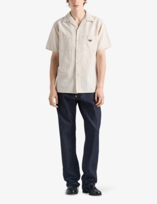 PRADA: Brand-Plaque Washed Cotton and Linen-Blend Shirt
