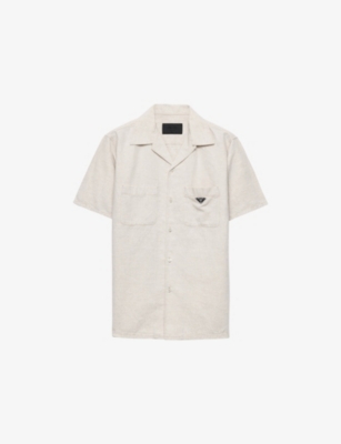 PRADA: Brand-Plaque Washed Cotton and Linen-Blend Shirt