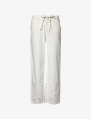 Rag & Bone Ultra Featherweight Phoebe High Rise Drawstring Jeans In White Eyelet