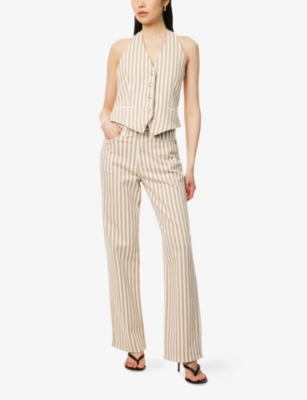 Rag & Bone Womens Tanstripe Shea High-rise Relaxed Straight-leg Cotton-blend Trousers In Neutral