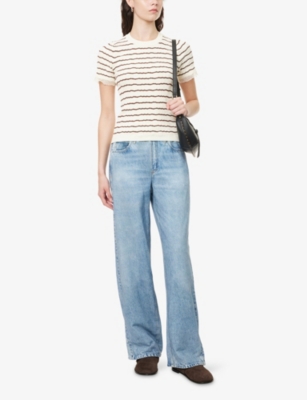 Rag & Bone Womens Ivory Chiara Striped Cotton-blend Ribbed Knit Top