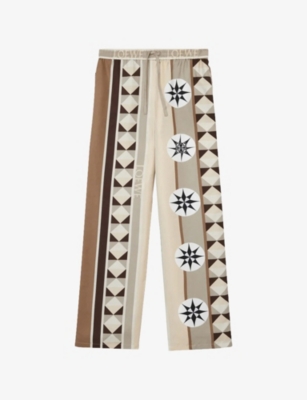 Loewe Womens  Compass-print Straight-leg Silk-twill Trousers