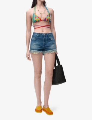 LOEWE: Loewe x Paula's Ibiza Anagram-Embroidered Mid-Rise Denim Shorts