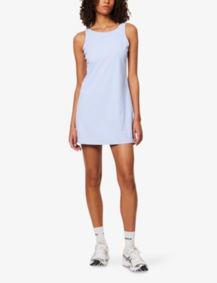Spanx Womens Power Boost Flared Stretch-woven Mini Dress Hydrangea