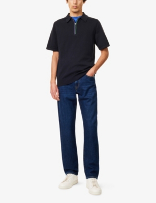 PS BY PAUL SMITH: Striped-Zip Relaxed-Fit Knitted Polo Top