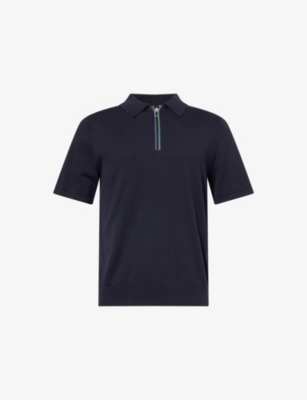 PS BY PAUL SMITH: Striped-Zip Relaxed-Fit Knitted Polo Top