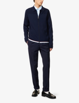 Ps By Paul Smith S By Paul Smith Mens Very Dark Navy Collared Textured-panel Wool-knit Cardigan In Animal Print