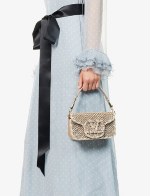 Valentino Womens Gold/green Gold/burro Locò Small Embellished Metallic Leather Shoulder Bag