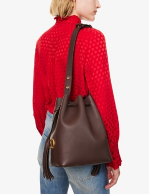 Valentino Drawstring Bag Structured Top Handle Tassel In Brown