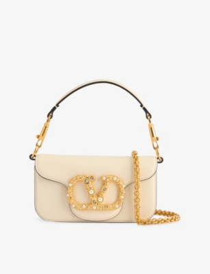 Valentino Garavani Womens Locò Vlogo Small Leather Shoulder Bag Light Ivory/cream