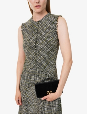 Valentino Womens Nero/cream-crystal Vlogo Embellished Velvet Wallet-on Chain