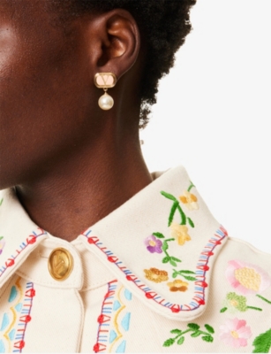Valentino Womens Oro/rosa/cream Ovalette Metal And Swarovski Pearl Earrings In Multi