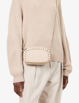 Valentino Womens Naturale-tobacco/mekong Graphic Rockstud Cotton Small Cross-body Bag