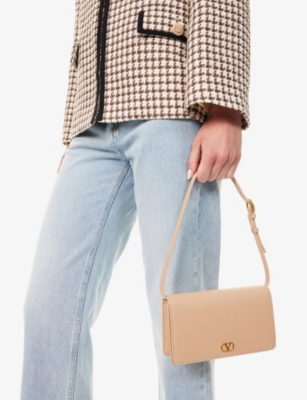 Valentino Womens Rose Sand Vlogo Signature Leather Mini Shoulder Bag In Brown