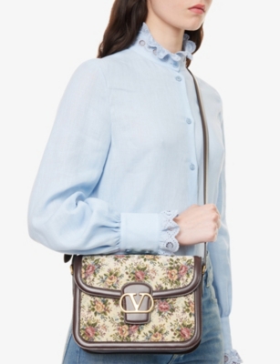 Valentino Womens 9to5 Floral-jacquard Shoulder Bag Multicolor/oak Brown