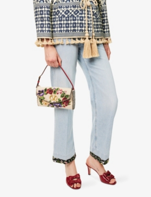 Valentino Womens Multi-naturale/rouge Vain Linen Shoulder Bag
