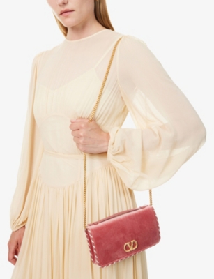 VALENTINO GARAVANI: VLogo Embellished Velvet Wallet-On Chain