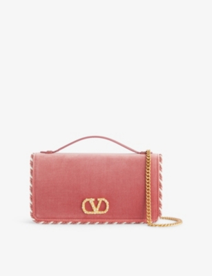 VALENTINO GARAVANI: VLogo Embellished Velvet Wallet-On Chain
