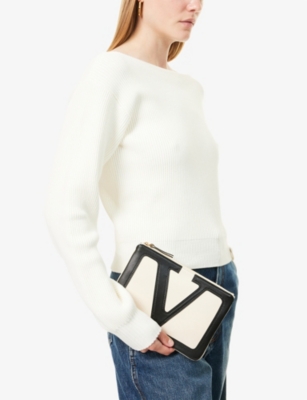 Valentino Vlogo Signature Leather Pouch In White