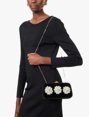 Valentino Womens Nero/crystal Embellished Carry Secrets Velvet Clutch Bag In Black