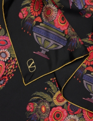 Valentino Womens Nero/multicolor Floral Print Silk Foulard Scarf