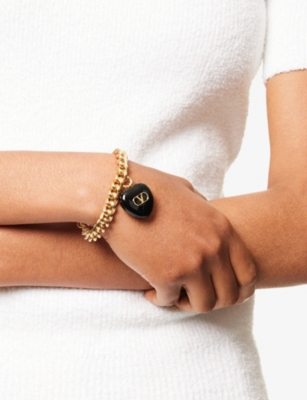 VALENTINO GARAVANI: Coeur Royal Gold-Plated Metal And Enamel Bracelet