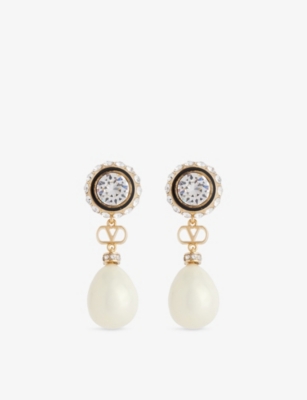 VALENTINO GARAVANI: VLogo Signature Gold-Plated Metal, Pearl and Crystal Earrings