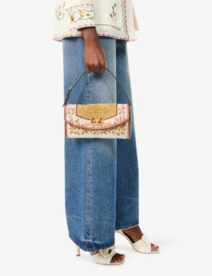 Valentino Womens Multicolor/tabac Brown Vain Soft Tapestry Silk Top Handle Bag In Brown