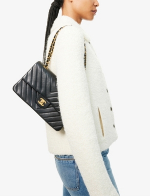 RESELFRIDGES: Pre-Loved Chanel Small Classic Double-Flap Chevron Leather Shoulder Bag