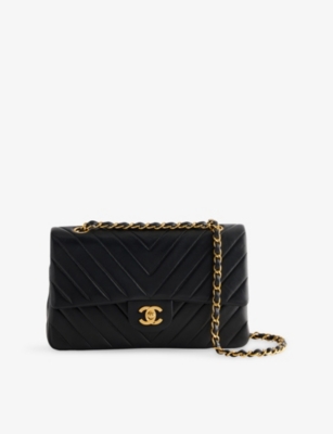 RESELFRIDGES: Pre-Loved Chanel Small Classic Double-Flap Chevron Leather Shoulder Bag