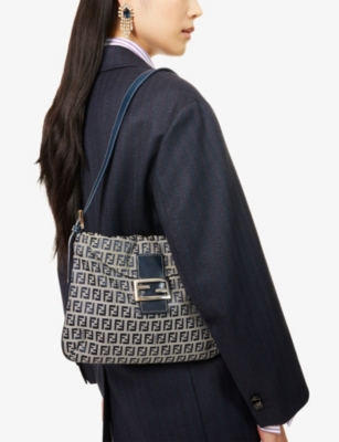 RESELFRIDGES: Pre-Loved Fendi Zucchino Double-Flap Canvas Shoulder Bag