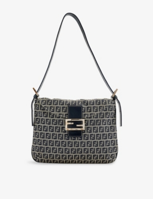 RESELFRIDGES: Pre-Loved Fendi Zucchino Double-Flap Canvas Shoulder Bag