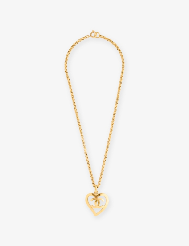 Pre-Loved Chanel CC Heart Gold-Plated Brass Necklace