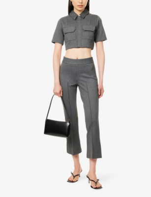 GOOD AMERICAN WOMENS SUITING PINSTRIPE001 SOFT STRETCH PONTE PINSTRIPE STRETCH-WOVEN CROP TOP 