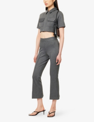 GOOD AMERICAN WOMENS SUITING PINSTRIPE001 PONTE PINSTRIPE KICK-FLARE MID-RISE STRETCH-WOVEN TROUSERS 