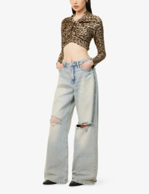 Shop Good American Womens Indigo784 Good Standard Ease Stud-embellished Denim-blend Jeans