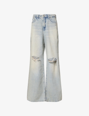 Good American Womens Good Standard Ease Stud-embellished Denim-blend Jeans Indigo784