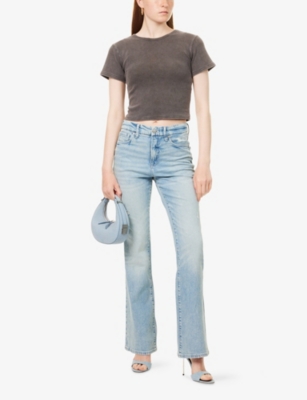 GOOD AMERICAN WOMENS INDIGO960 GOOD CLASSIC BOOTCUT MID-RISE DENIM-BLEND JEANS 