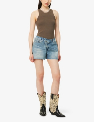 GOOD AMERICAN WOMENS GOOD AMERICAN GOOD GIRLFRIEND MID-RISE STRETCH-DENIM BLEND SHORTS 